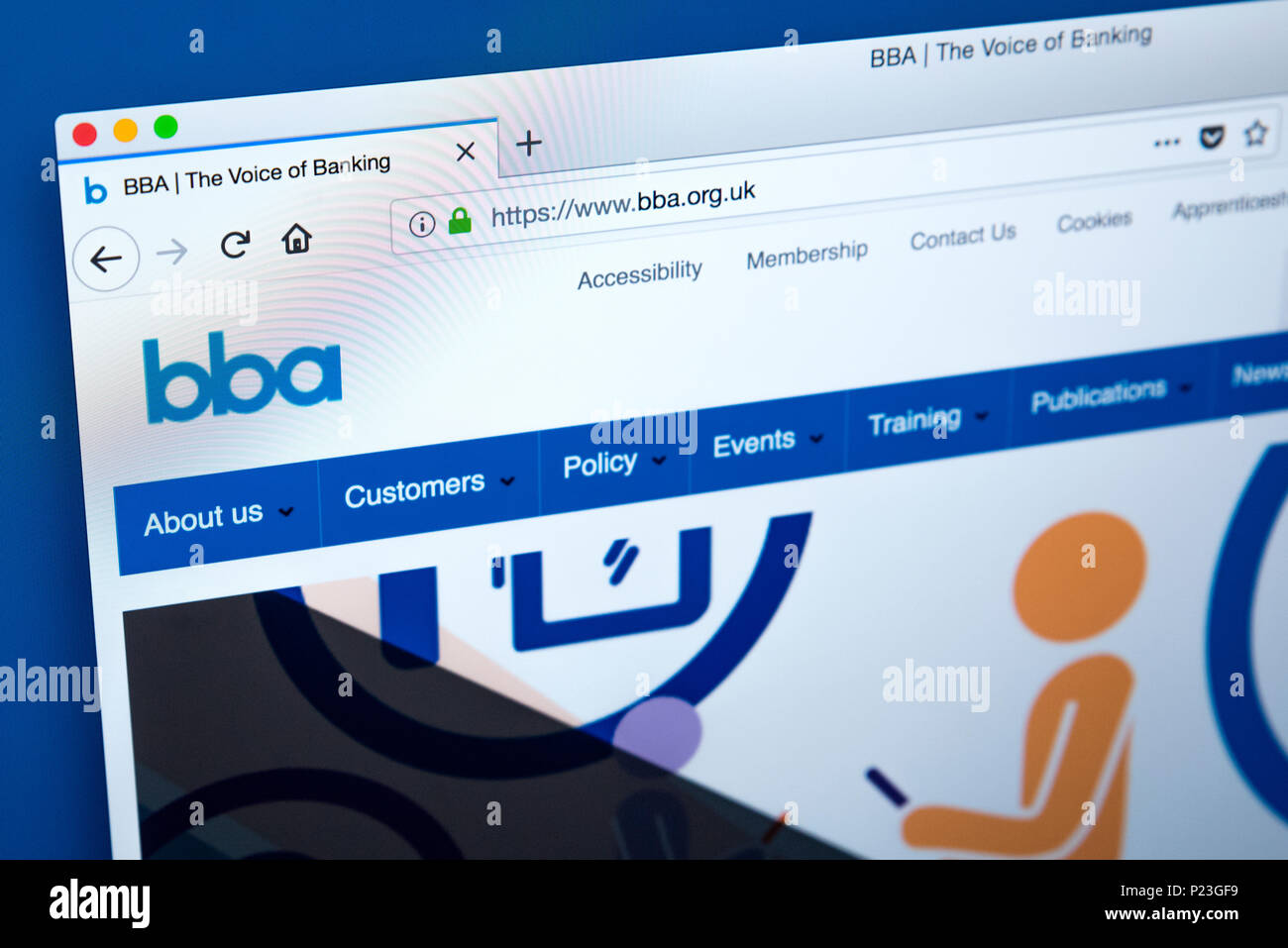 LONDON, Regno Unito - 22 FEBBRAIO 2018: la homepage del sito ufficiale della British Bankers Association - un associazione di categoria per il settore bancario nel Regno Unito e Foto Stock