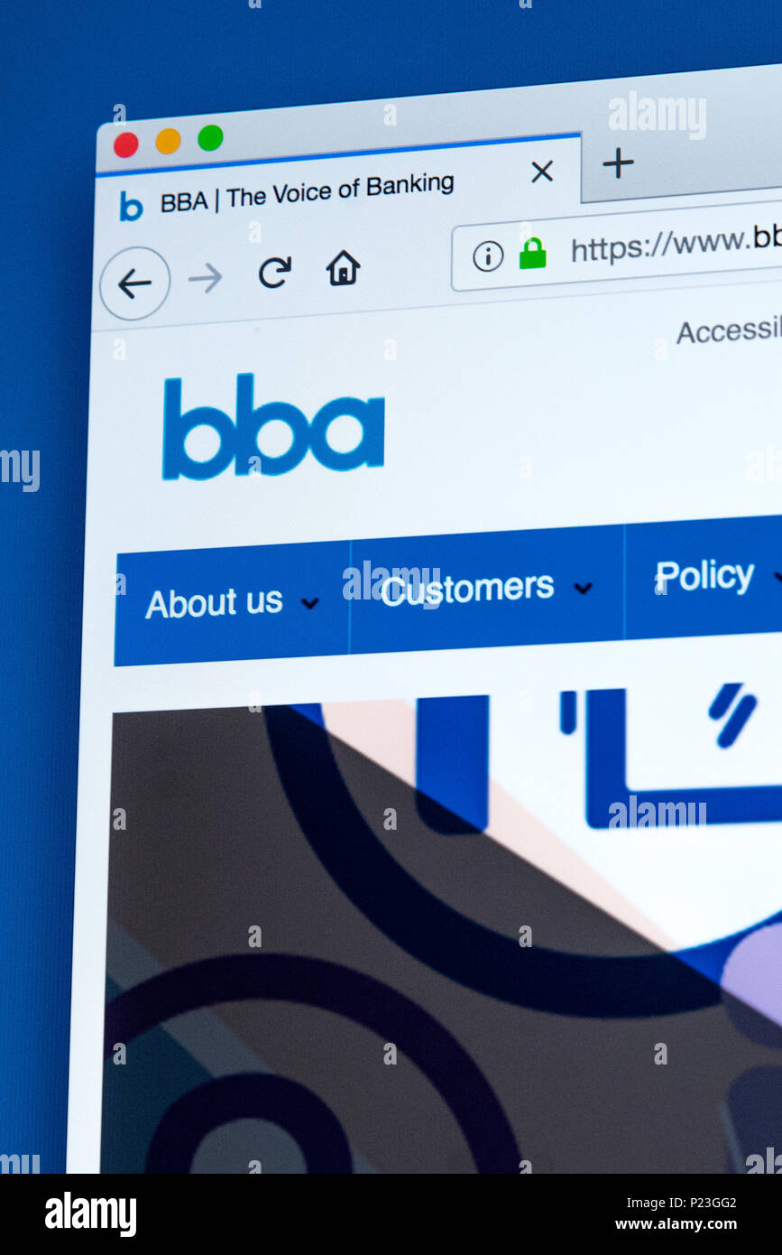 LONDON, Regno Unito - 22 FEBBRAIO 2018: la homepage del sito ufficiale della British Bankers Association - un associazione di categoria per il settore bancario nel Regno Unito e Foto Stock
