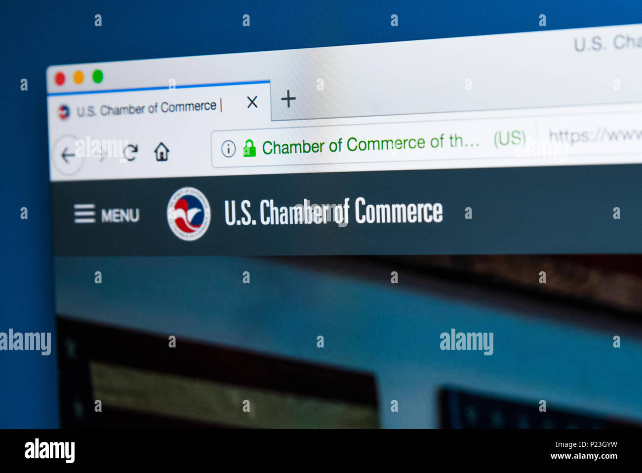 LONDON, Regno Unito - 8 FEBBRAIO 2018: la homepage del sito della Camera di Commercio degli Stati Uniti - Un business-oriented di American lobbying group il 8 Febru Foto Stock