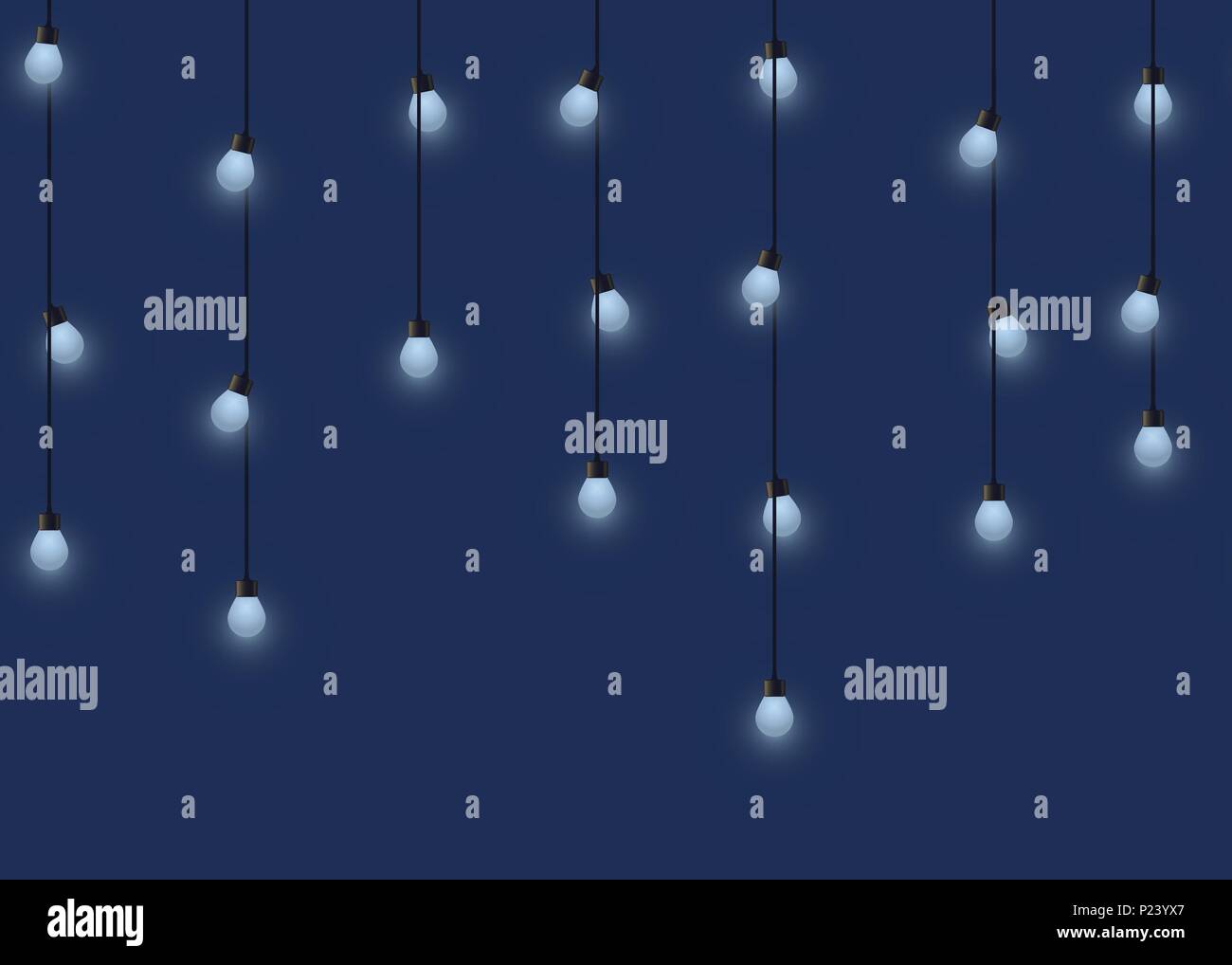 Lampadina incandescente garland, luci decorative garland su sfondo scuro, piè di pagina e il banner lampade, illustrazione vettoriale Illustrazione Vettoriale