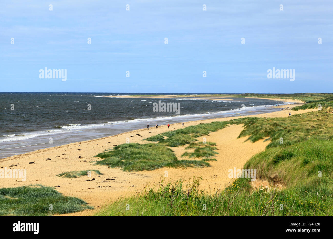 Old Hunstanton, spiaggia, sabbia, dune, Mare del Nord, costa, alta marea, Norfolk, Inghilterra, Regno Unito Foto Stock