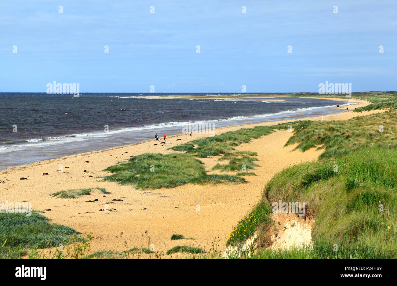 Old Hunstanton, spiaggia, sabbia, dune, Mare del Nord, costa, alta marea, Norfolk, Inghilterra, Regno Unito Foto Stock