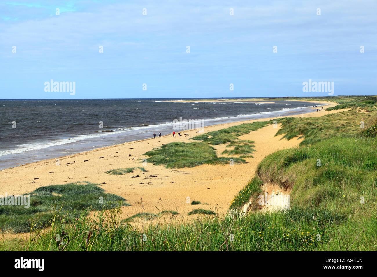 Old Hunstanton, spiaggia, sabbia, dune, Mare del Nord, costa, alta marea, Norfolk, Inghilterra, Regno Unito Foto Stock