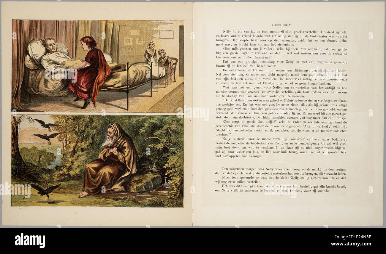 . Kleine Nelly / Agatha. Oorspronkelijk Engels 'giocattolo book' incontrato op de voorkant een gekleurde geometrische sierrand rondom een afbeeldIngekleurd de 8-jarige Nelly heeft het niet gemakkelijk: haar moeder ligt in het kraambed en haar vader in het ziekenhuis. Zij gaat waterkers verkopen in de straten van Londen, zorgt voor haar moeder en zoekt haar vader op. Een rijke heer helpt het gezin omdat Nelly zo goed haar doet migliore. Vier van de platina zijn paginagroot, op twee bladen staan elk 2 afbeeldingen. 6 bl. 6 bl. pl : gekl. lith // De keerzijde der bladen è onbedrukt // Titel op de eerste tekstpagi Foto Stock