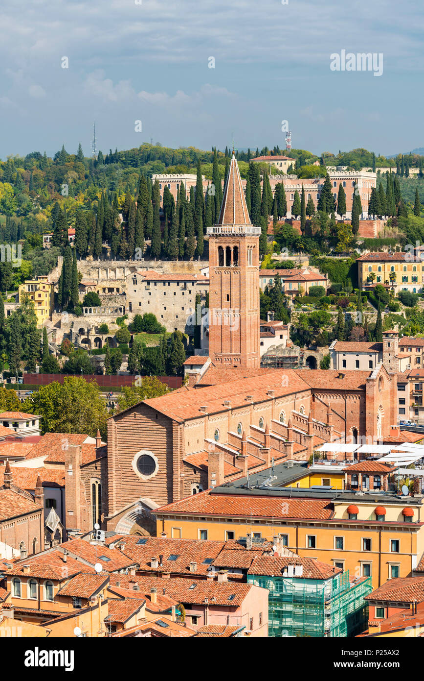 Angolo di alta vista di Sant'Anastasia cattedrale. Verona, Veneto, Italia Foto Stock