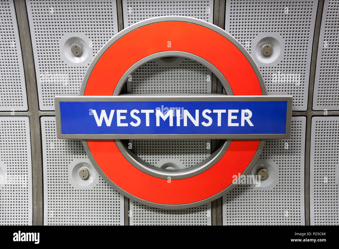 La stazione della metropolitana di Westminster, Londra, Gran Bretagna, Regno Unito Foto Stock