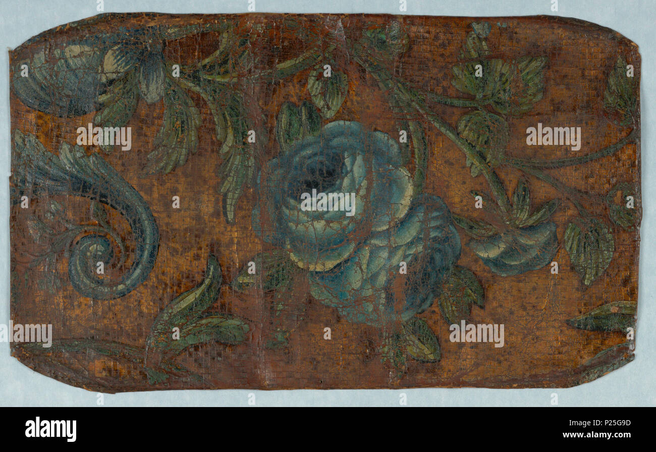 . Inglese: pelle (Olanda) . Inglese: grandi fiori blu sulla vite, con fogliame di scorrimento. Sfondo goffrato per simulare il modello di armatura. . Prima di 1903 (acquisita data) 173 pelle (Olanda) (CH) 18136407 Foto Stock