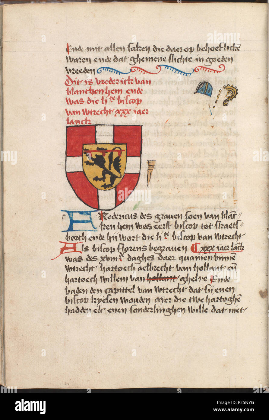 . Kattendijkekroniek - Die historie di morire cronicke van Hollant, van Zeelant ende van Vrieslant ende van den stichte van Uutrecht ende van veel landen die uomini hierna nomen sal - KB KW 1900 A 008, folium 354v . Folium 354v dal Kattendijkekroniek (ca. 1491) dalla collezione della Biblioteca nazionale dei Paesi Bassi. Tra il 1491 e il 1493 integraal 164 Kattendijkekroniek (ca. 1491) - KB KW 1900 A 008, folium 354v Foto Stock