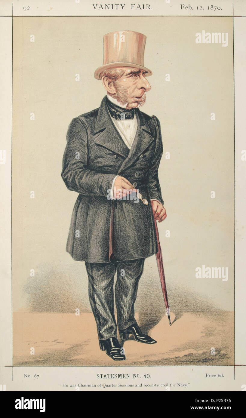 . Gli statisti No.40: Caricatura di Sir John Pakington. La didascalia recita: "Egli è stato Presidente del trimestre delle sessioni e ricostruito il Navy.' . Il 12 febbraio 1870. "ATn' Alfred Thompson 144 Giovanni Somerset Pakington, Vanity Fair, 1870-02-12 Foto Stock