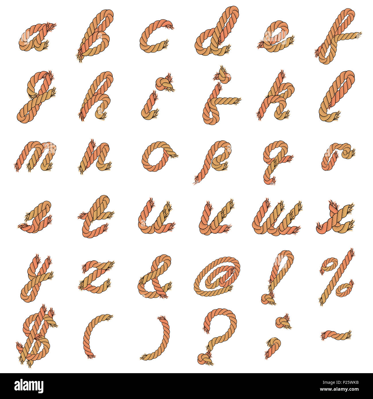 Corda colorato alfabeto. Lettere dalle funi. Le lettere minuscole e caratteri  speciali Foto stock - Alamy