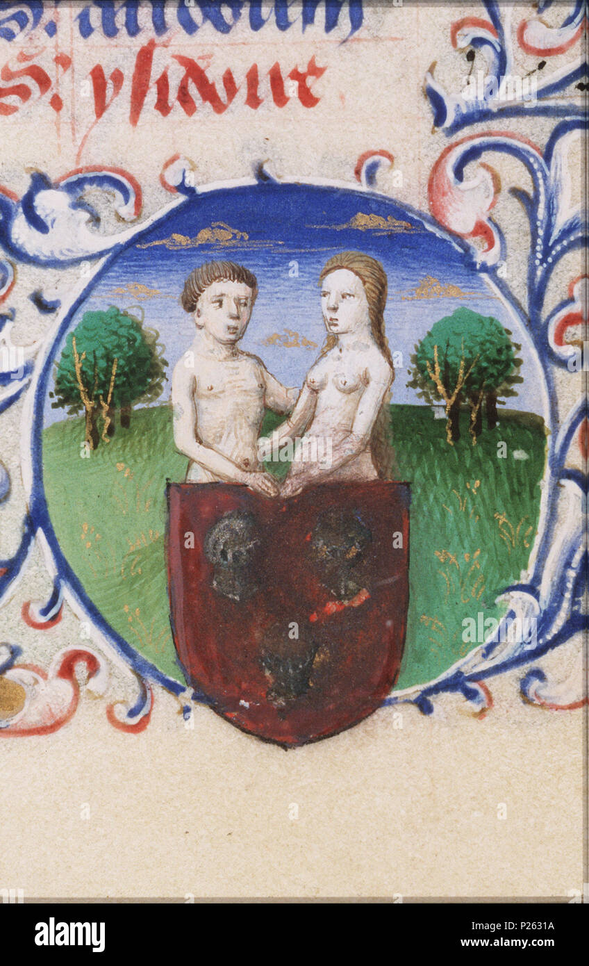 . Maggio - Gemini (con lo stemma di Simon de of) - miniaturizzato da folio 092rfrom Libro d Ore di Simon de Varie - KB 74 G37a . Maggio - Gemini (con lo stemma di Simon de of) - miniaturizzato da folio 092r dal Libro d Ore di Simon de Varie - KB 74 G37a gli argomenti illustrati in questa miniatura Gemini (segno zodiacale del maggio) (23o23) cuscinetti armorial, araldica (of, Simon de) - stemma (Simon de)1 46A122(OF, Simon de)1) Questo modellino è parte di folio 092r . 1455 191 può - Gemini (con lo stemma di Simon de of) - libro d ore Simon de of - KB 74 G37a - Foto Stock