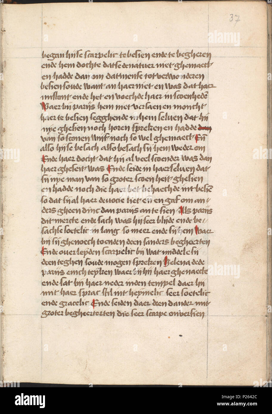 . Kattendijkekroniek - Die historie di morire cronicke van Hollant, van Zeelant ende van Vrieslant ende van den stichte van Uutrecht ende van veel landen die uomini hierna nomen sal - KB KW 1900 A 008, folium 037 r . Folium 037 r dal Kattendijkekroniek (ca. 1491) dalla collezione della Biblioteca nazionale dei Paesi Bassi. Tra il 1491 e il 1493 integraal 160 Kattendijkekroniek (ca. 1491) - KB KW 1900 A 008, folium 037 r Foto Stock