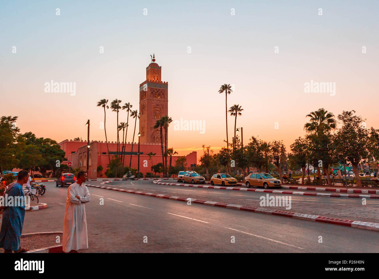 La moschea di Koutoubia di Marrakech Marocco Tramonto Foto Stock