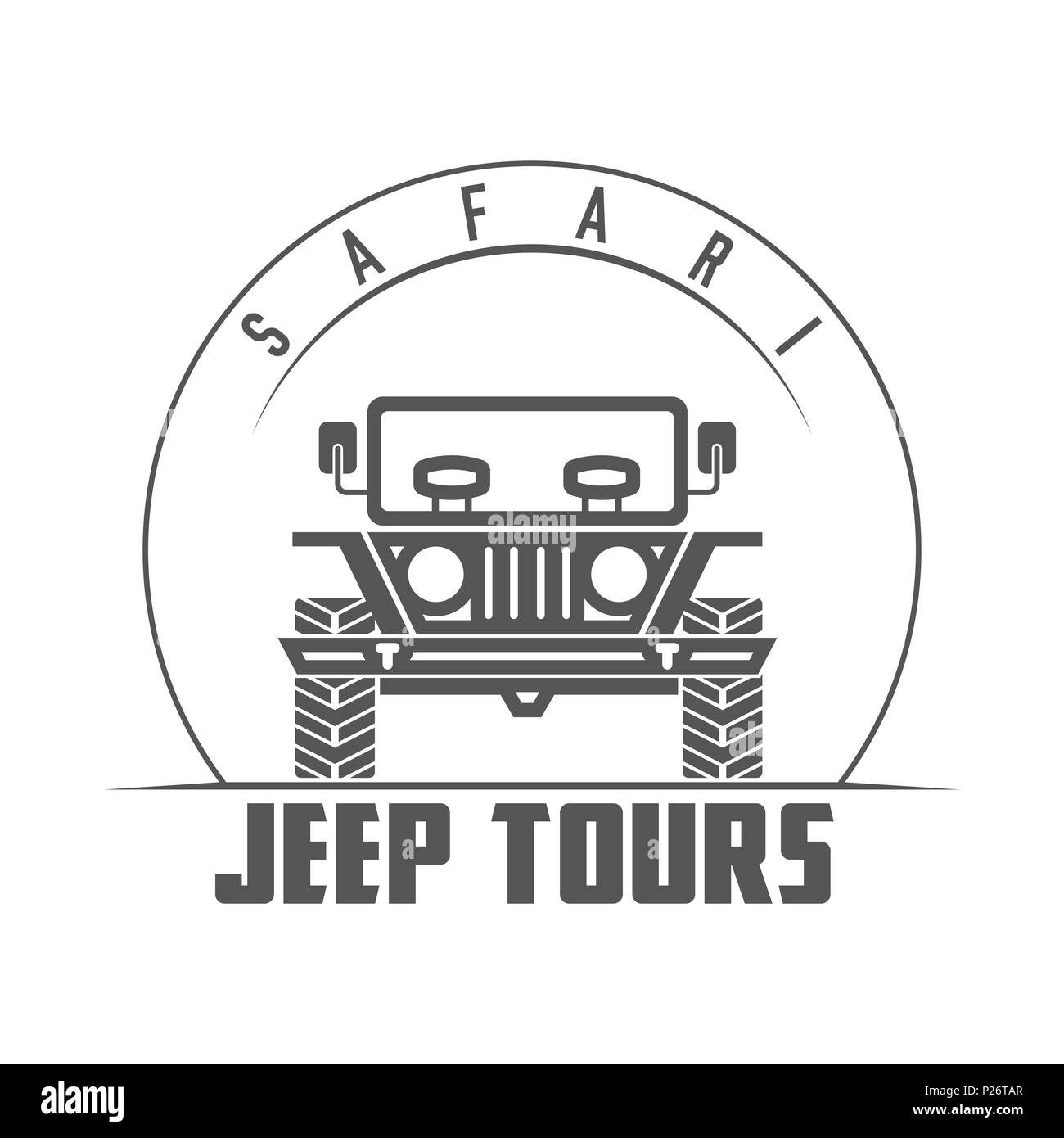 Un tour in jeep safari Expedition emblema - Icona - Stampa - Modello di badge Vintage in bianco e nero di stile. Concetto di camicia o etichetta, il timbro o il raccordo a t. Foto Stock