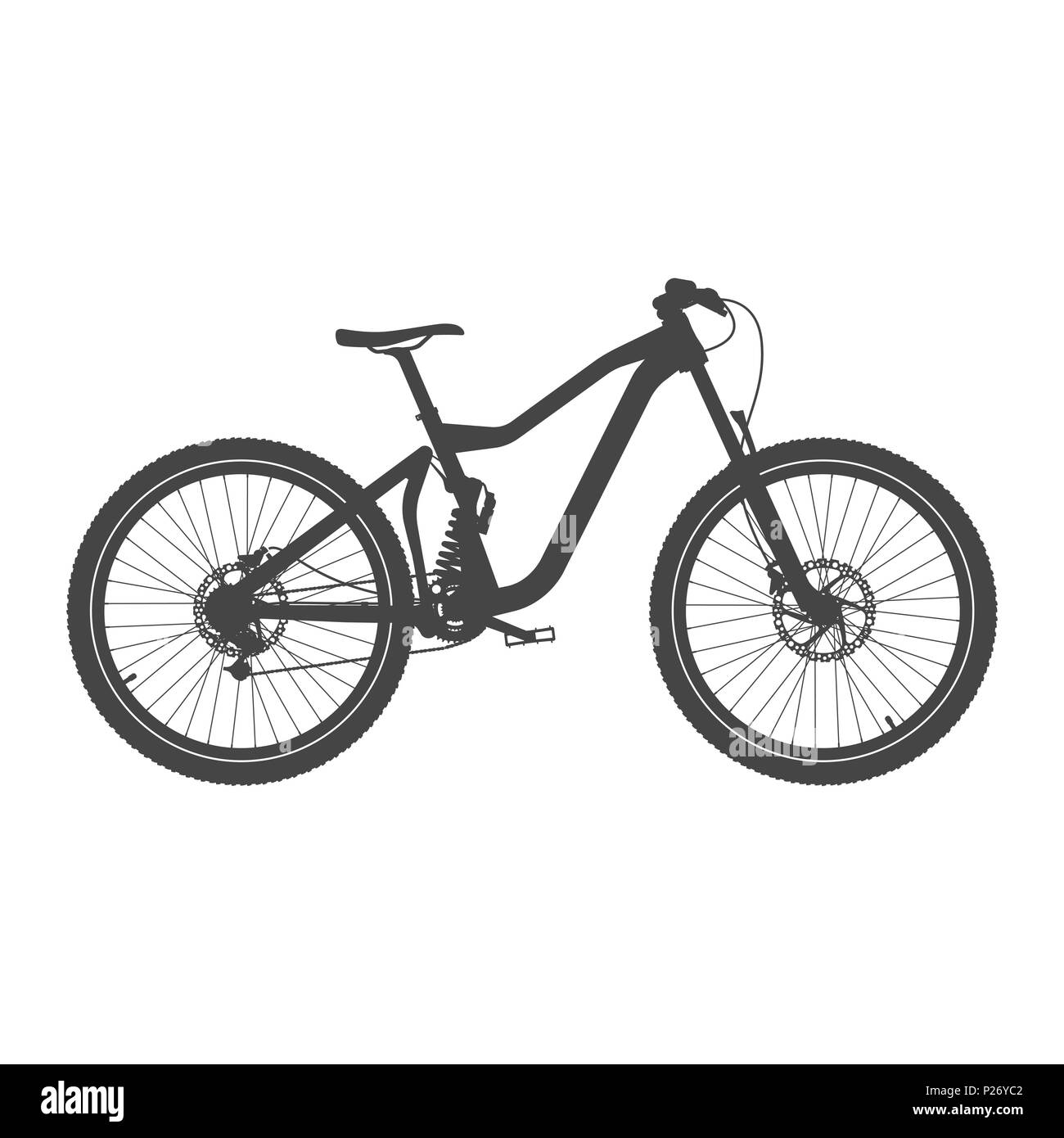 Discesa in bicicletta Silhouette - Vista laterale - Illustrazione. Foto Stock