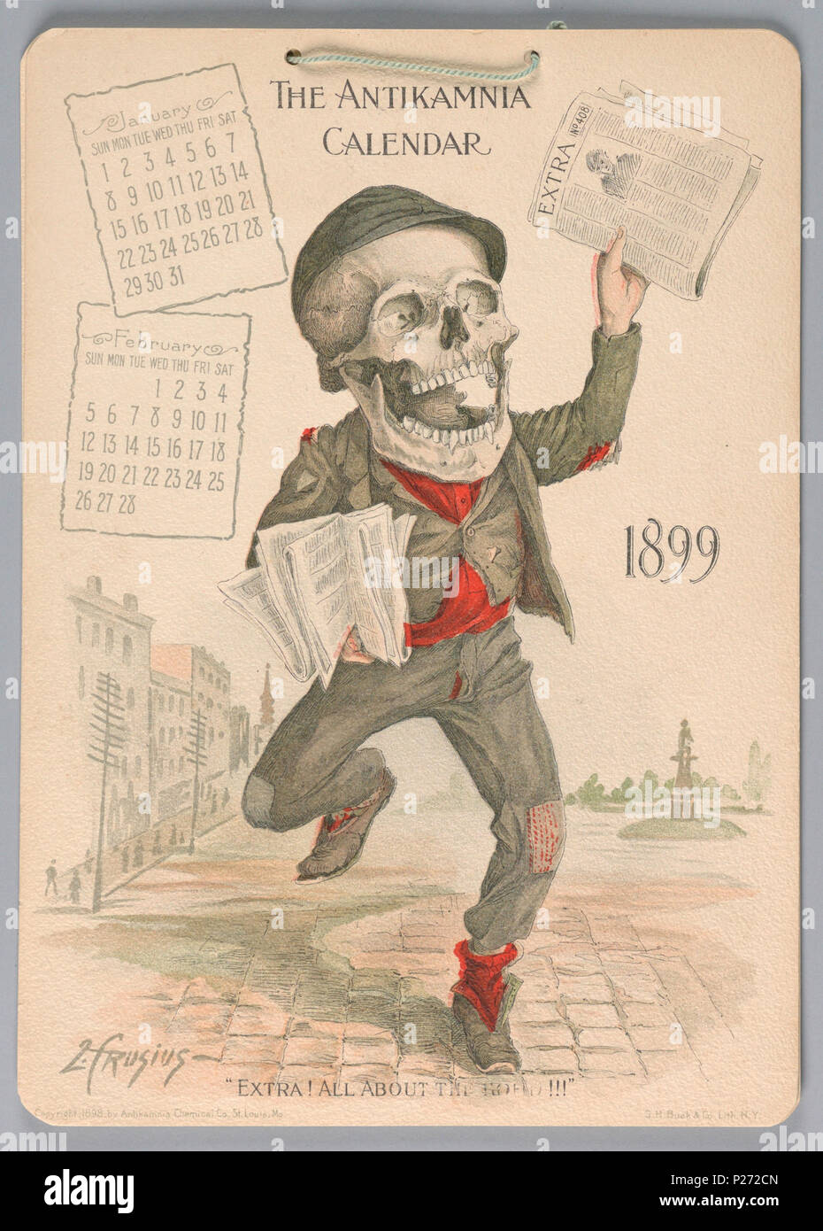 . Inglese: Calendario, il calendario Antikamnia, 1899 . Inglese: 1899 Calendario legati da una stringa 2-1: gennaio/febbraio 2-2: Marzo/Aprile 2-3: Maggio/Giugno 2/4: Luglio/Agosto 2/5: Settembre/Ottobre 2/6: Novembre/Dicembre . 1899 47 Calendario, il calendario Antikamnia, 1899 (CH) 18461049 Foto Stock