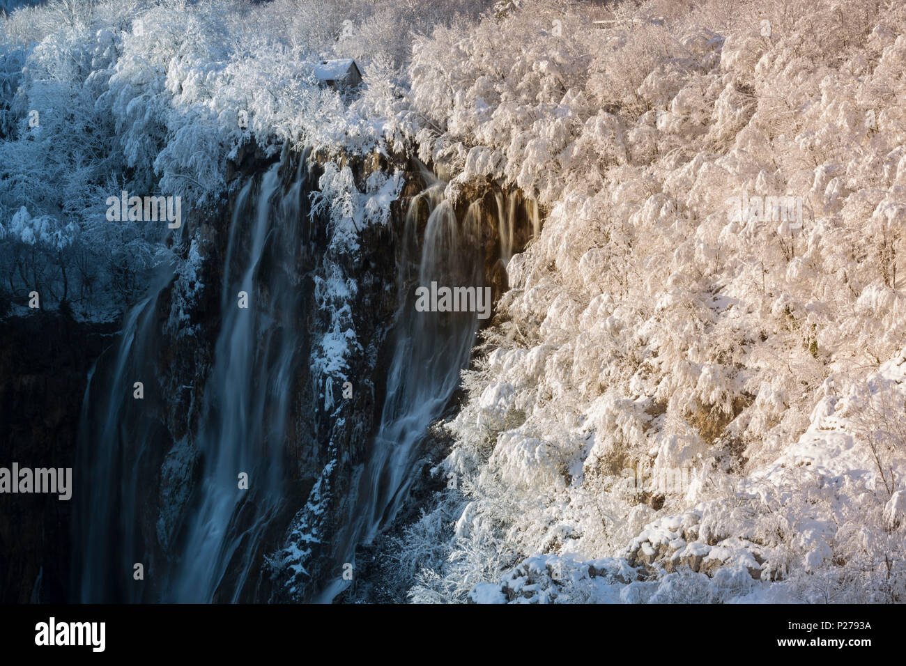 Veliki Slap cascata del Parco Nazionale dei Laghi di Plitvice, Plitvicka Jezera, Lika e Senj County, Croazia Foto Stock