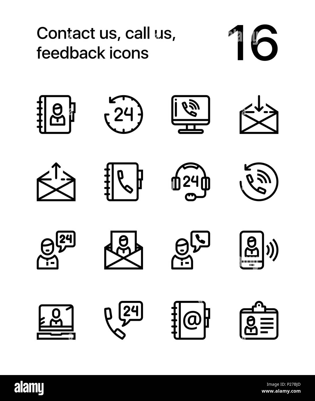 Per contattarci, ci chiama, icone di feedback per il web e i dispositivi mobili pack 1 Illustrazione Vettoriale