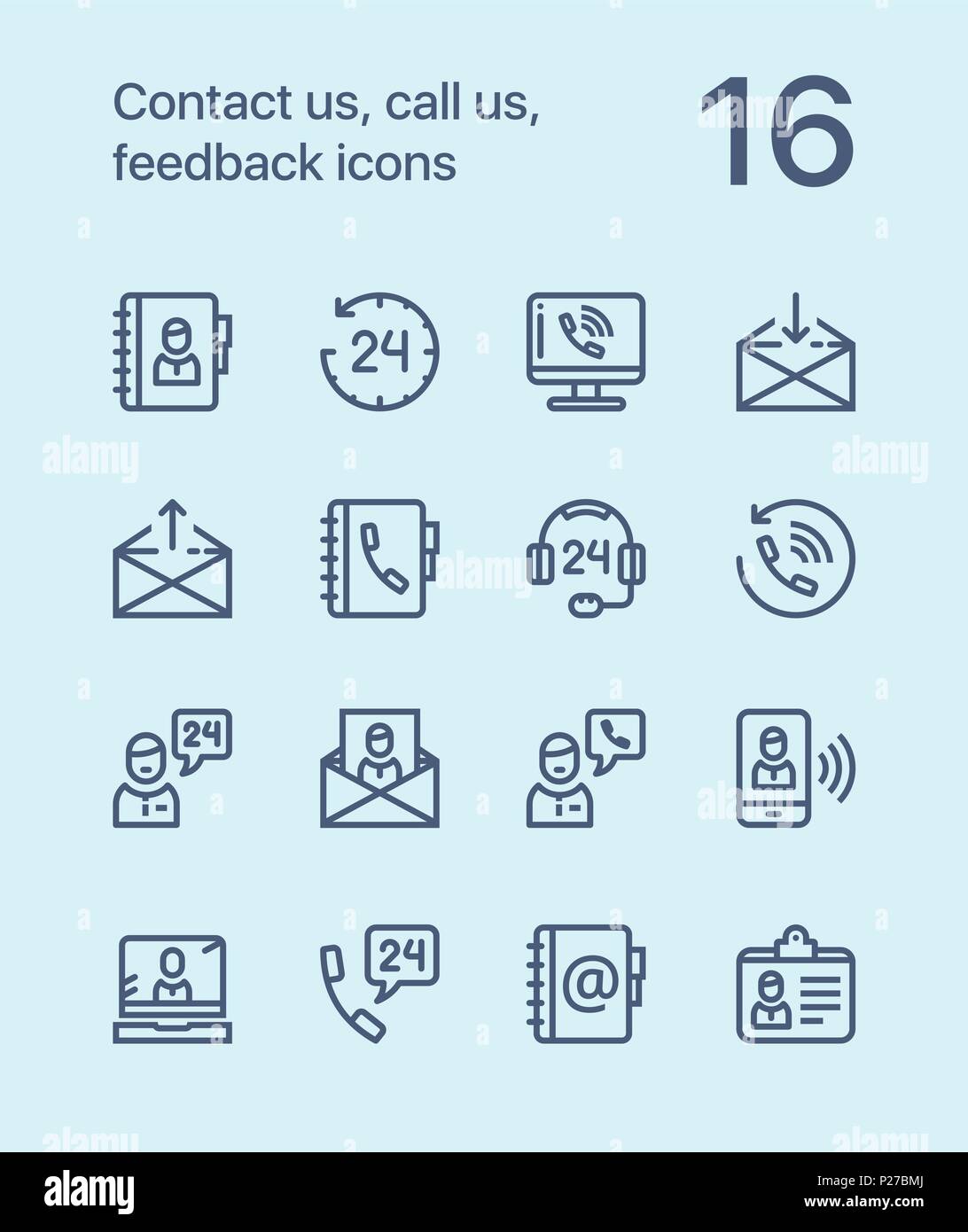 Profilo Contattaci, ci chiama, icone di feedback per il web e i dispositivi mobili pack 1 Illustrazione Vettoriale