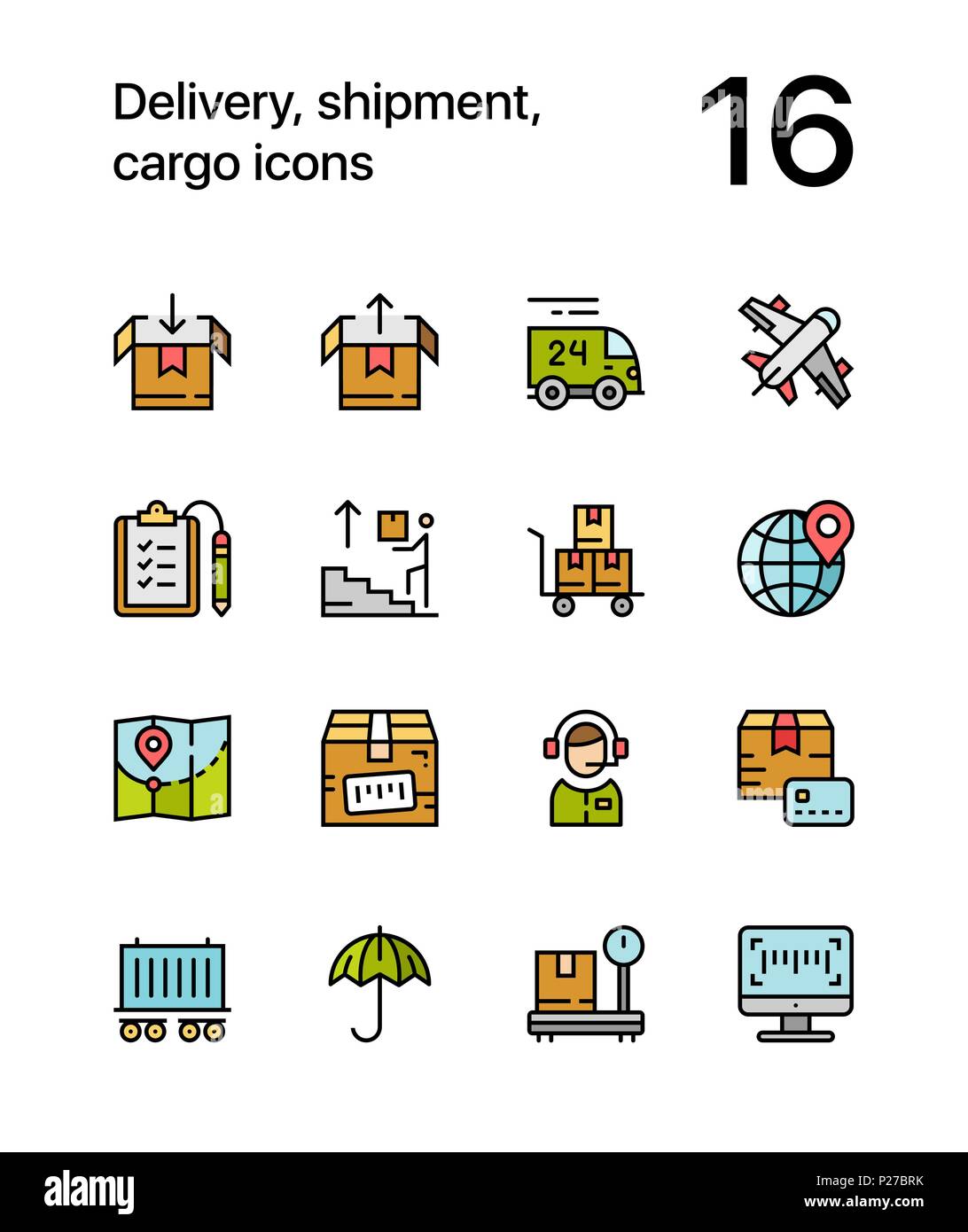 Consegna colorate, la spedizione cargo le icone per il web e i dispositivi mobili pack 2 Illustrazione Vettoriale