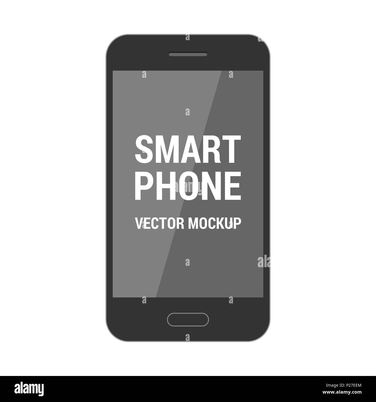 Nero smartphone isolato vettore mockup piatta su sfondo bianco Illustrazione Vettoriale