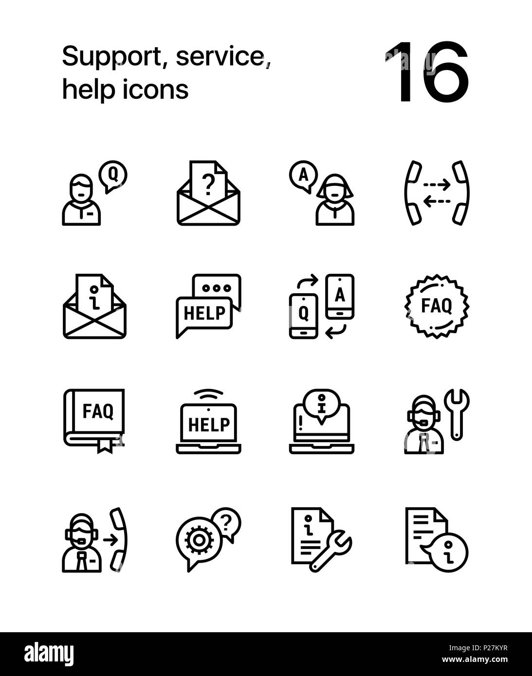 Supporto, assistenza, aiuto semplice riga di icone per il web e i dispositivi mobili pack 2 Illustrazione Vettoriale