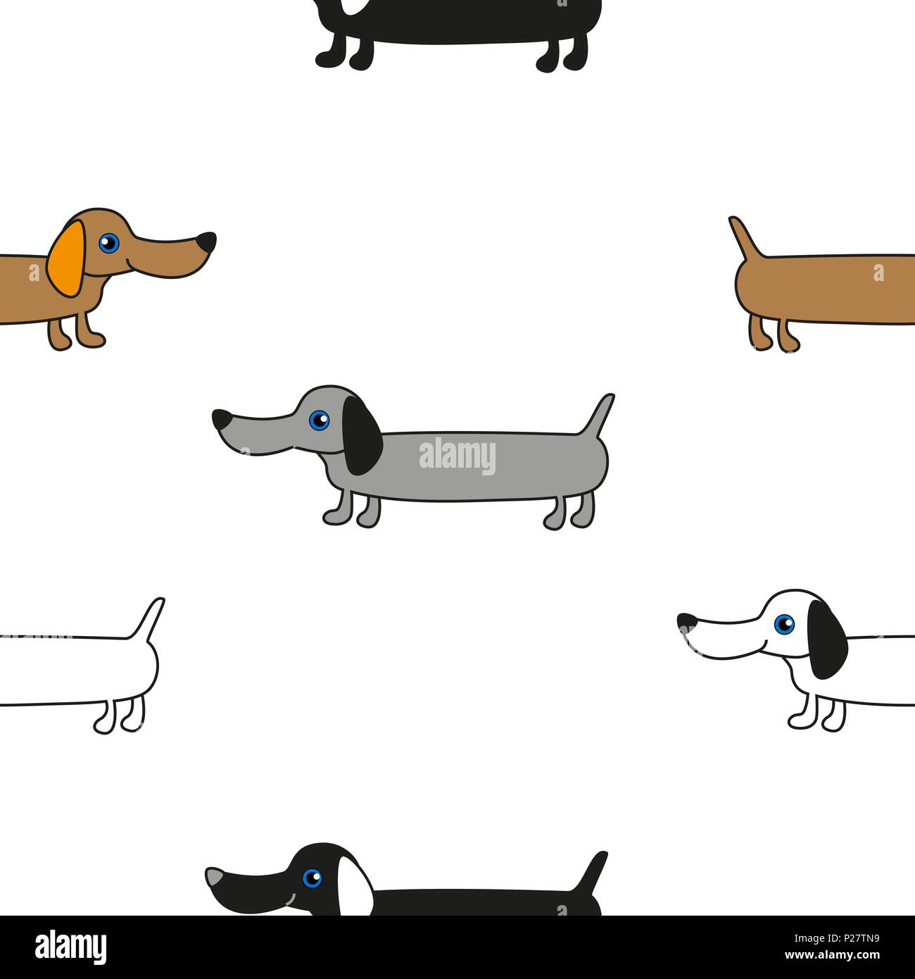 Una serie di divertenti colorati cani bassotto. Vettore illustrazione perfetta. Illustrazione Vettoriale