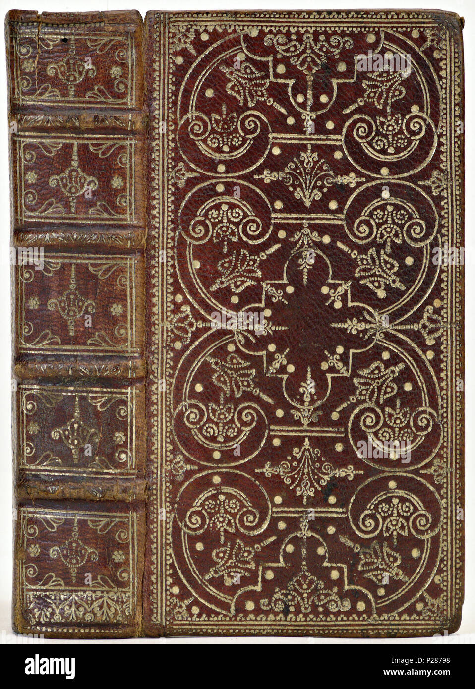 . Band van donker rood marokijn . Nederlands: Inhoud: Les pseavmes de David, mis en rime Françoise par Clement Marot, et Theodore de Beze. Se vendent à Charanton, Par P. Des-Hayes et A. Cellier, demeurans à Paris, 1658. . 1658-1662? 27 band van donker rood marokijn-KONB12-145G12 Foto Stock