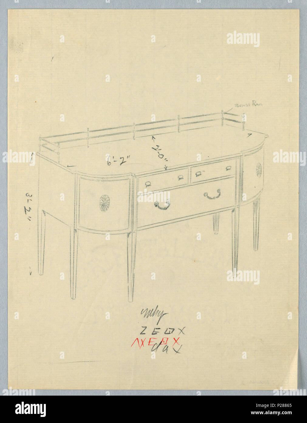 103 il disegno per la credenza con rampa di ottone e angoli arrotondati, 1900-05 (CH) 18680535 Foto Stock