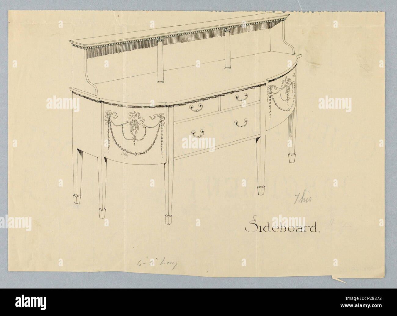 103 il disegno per la credenza con ripiano superiore e motivi neoclassico su angoli arrotondati, 1900-05 (CH) 18680635 Foto Stock