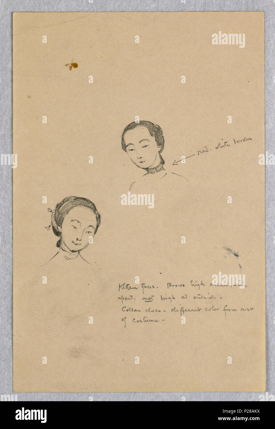 . Inglese: Disegno, sketch di due teste femminili per il cinese figura nel murale, il matrimonio di Atlantico e Pacifico, 1915 . Inglese: due busti di donne cinesi. Uno, centro ruotata leggermente a sinistra. Gli altri, inferiore sinistro rivolto leggermente verso destra. Osservazioni sulla struttura facciale e il collare stile. . 1915 107 Disegno, sketch di due teste femminili per il cinese figura nel murale, il matrimonio di Atlantico e Pacifico, 1915 (CH) 18435023 Foto Stock