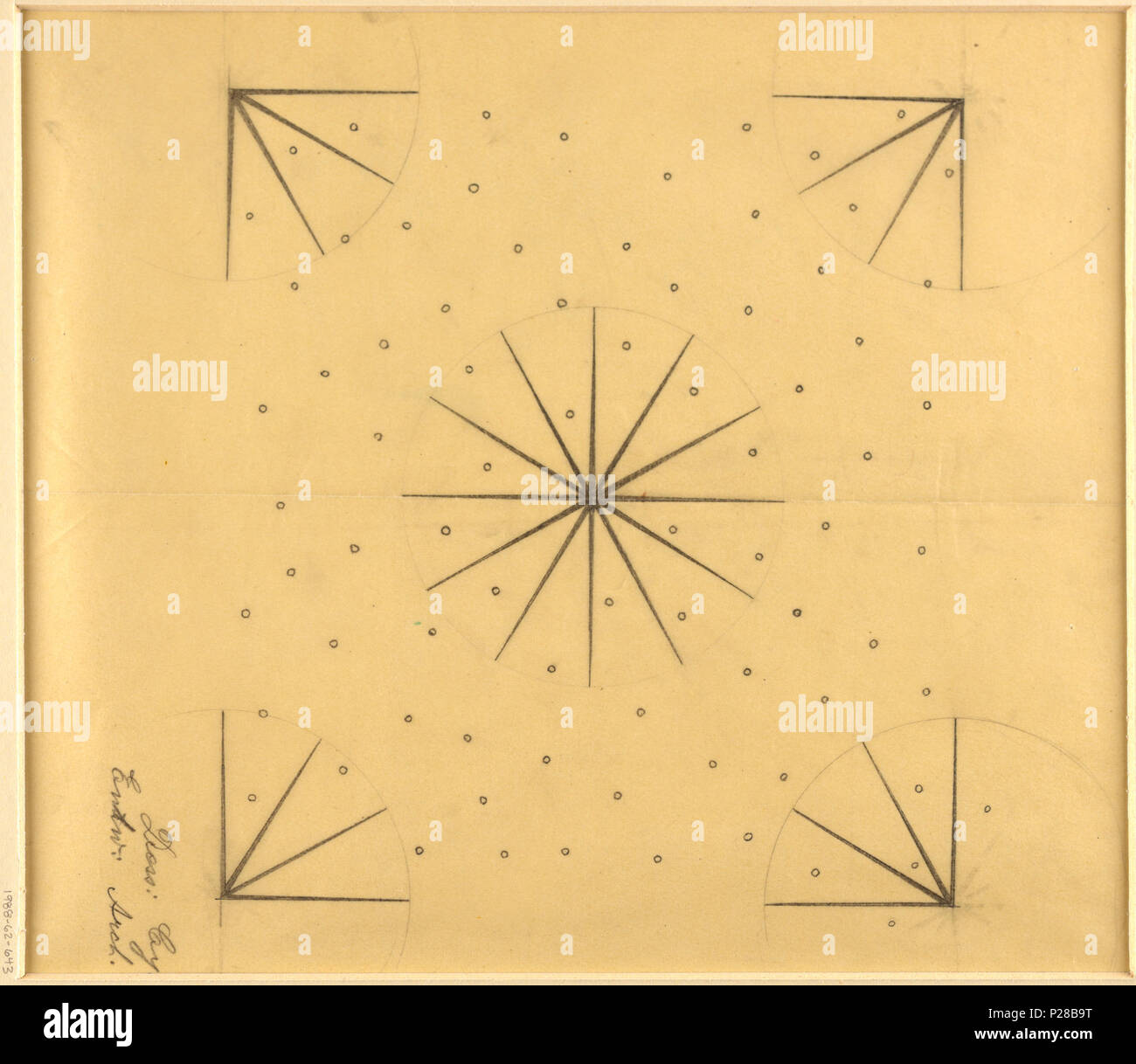 . Inglese: Disegno, Design Tessile: ciano, 1922 . Inglese: raggiera e Modello punteggiato con quattro angoli radiale. . 1922 109 Disegno, Design Tessile- ciano, 1922 (CH) 18631059 Foto Stock