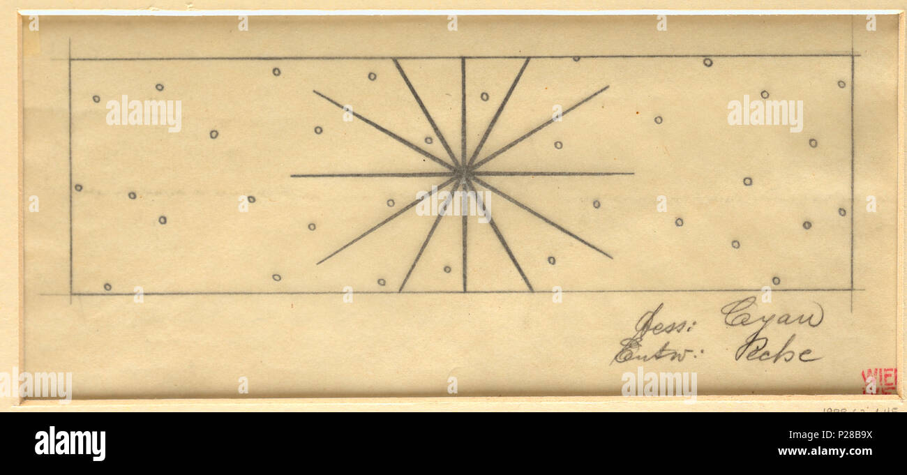 . Inglese: Disegno, Design Tessile: ciano, 1922 . Inglese: raggiera e Modello punteggiato con quattro angoli radiale. . 1922 109 Disegno, Design Tessile- ciano, 1922 (CH) 18631063 Foto Stock