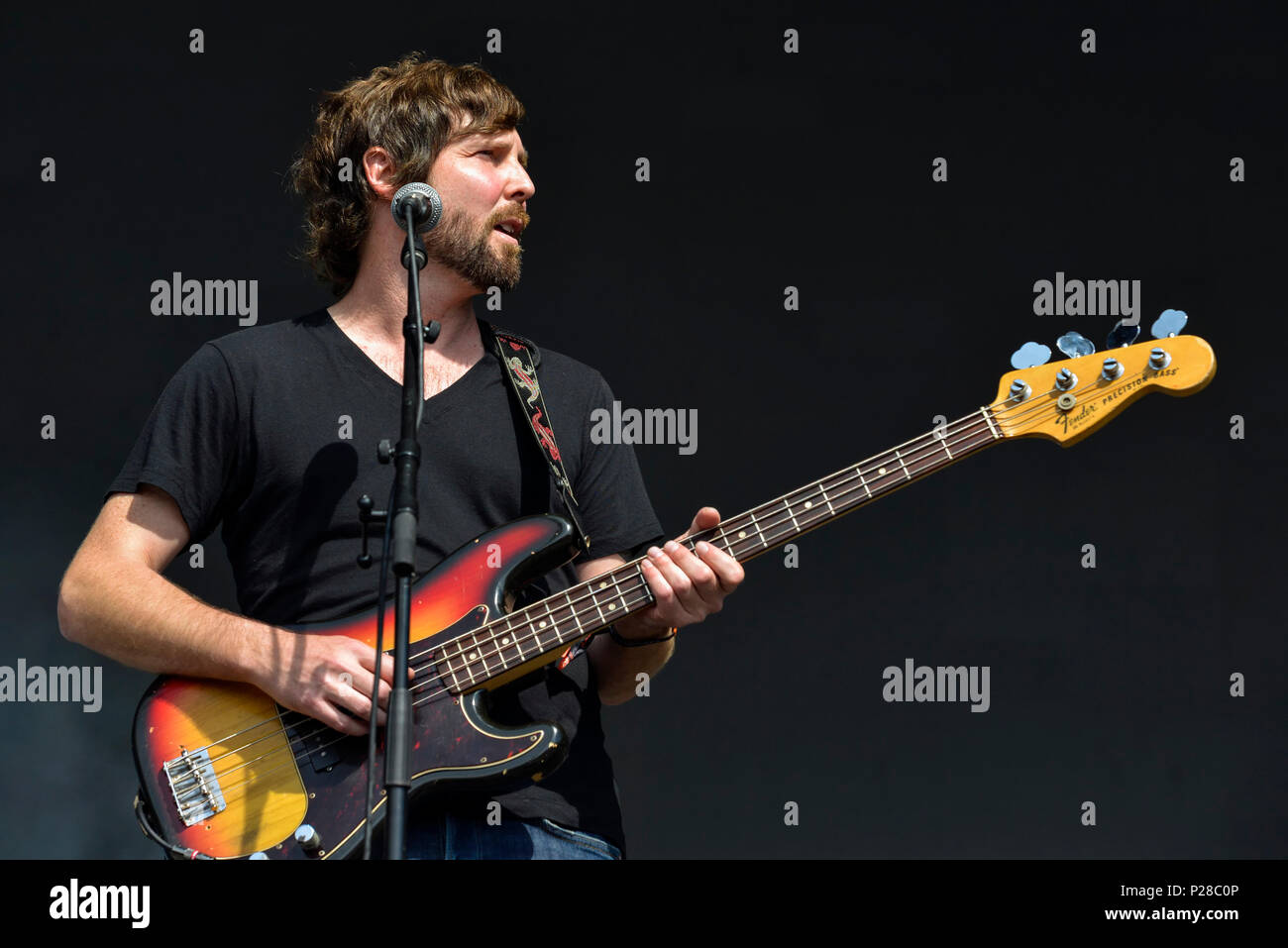Napa Valley, California, 26 maggio 2018, Alex duro bassista della band il Record di società sul palco del 2018 BottleRock Festival. Foto Stock