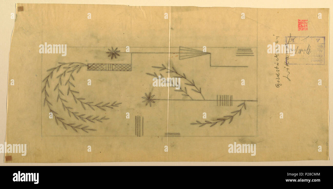 . Inglese: Disegno, Design Tessile: Goldstickerei (ricami oro), ca. 1922 . Inglese: schizzo di un vaso stilizzato con vite alberata motif e stilizzate fiori che assomigliano a stelle . circa 1922 109 Disegno, Design Tessile- Goldstickerei (ricami oro), ca. 1922 (CH) 18630821 Foto Stock