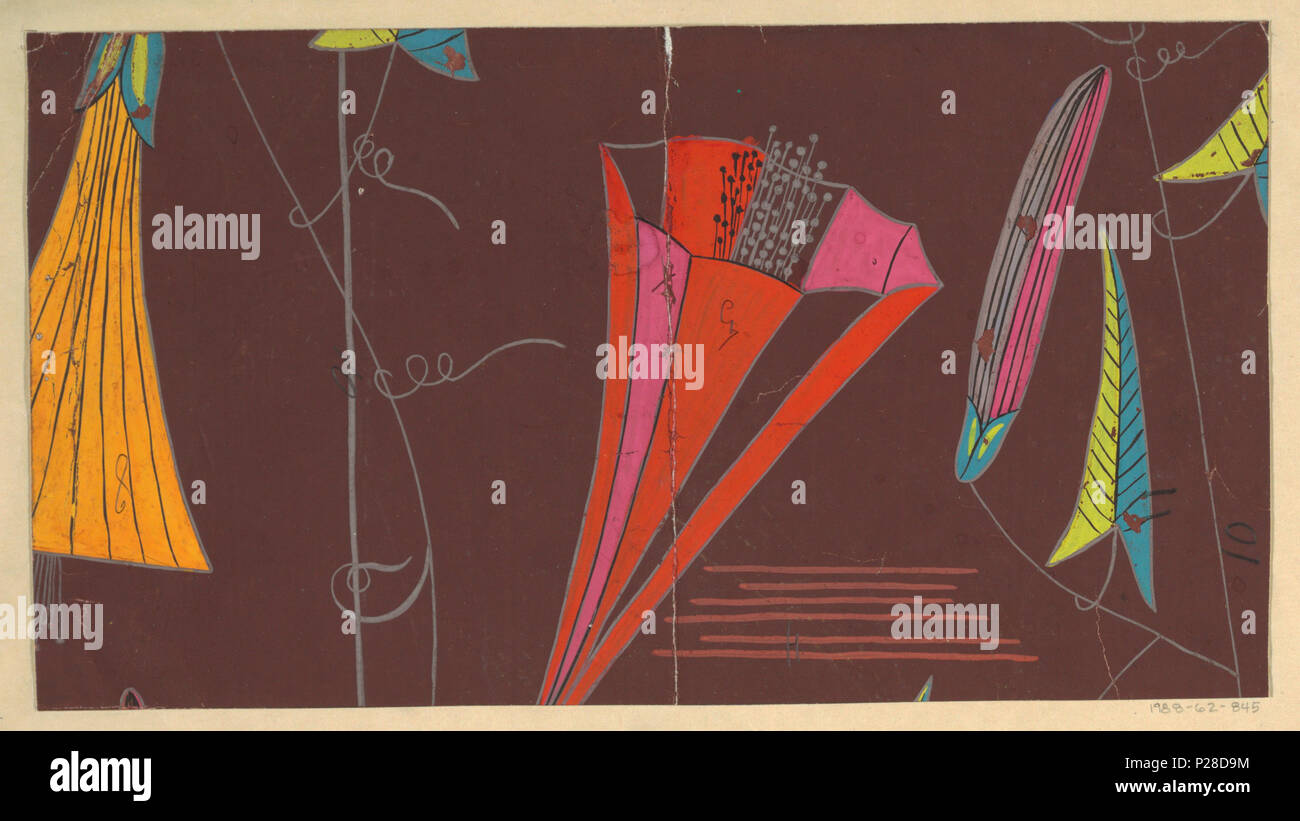 . Inglese: Disegno, Design Tessile: Sommerwinde (Estate Wind), 1922 . Inglese: a forma di un imbuto fiorisce in rosa e marrone; arrowhead foglie in giallo e blu sul marrone scuro di massa. . 1922 111 Disegno, Design Tessile- Sommerwinde (Estate Wind), 1922 (CH) 18631507 Foto Stock