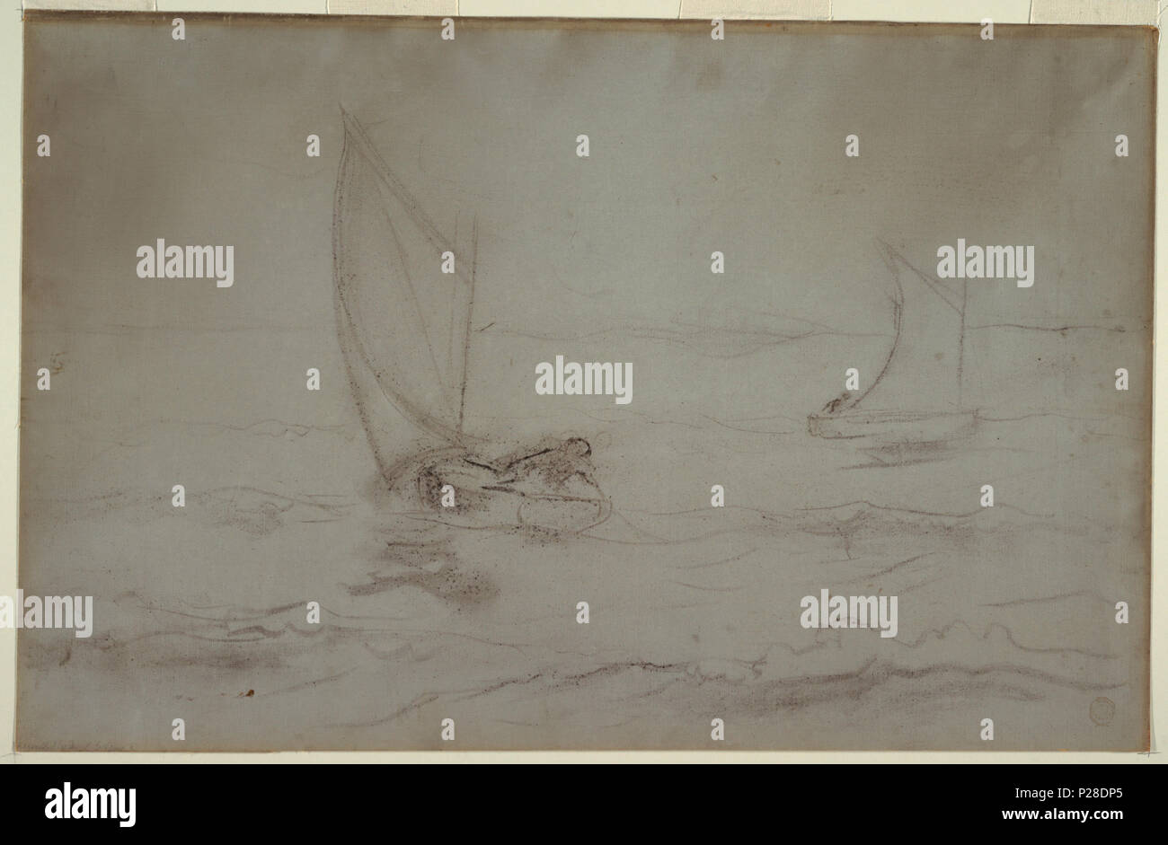 . Inglese: Disegno, due Sloops Vela, ca. 1890 . Inglese: orizzontale leggero disegno, con indicazione dei flutti in primo piano a sinistra, cener e uno sloop vele obliquamente verso sinistra, mentre oltre a destra una piccola sloop vele a destra. . Nel 1890 circa 112 Disegno, due Sloops Vela, ca. 1890 (CH) 18174903 Foto Stock