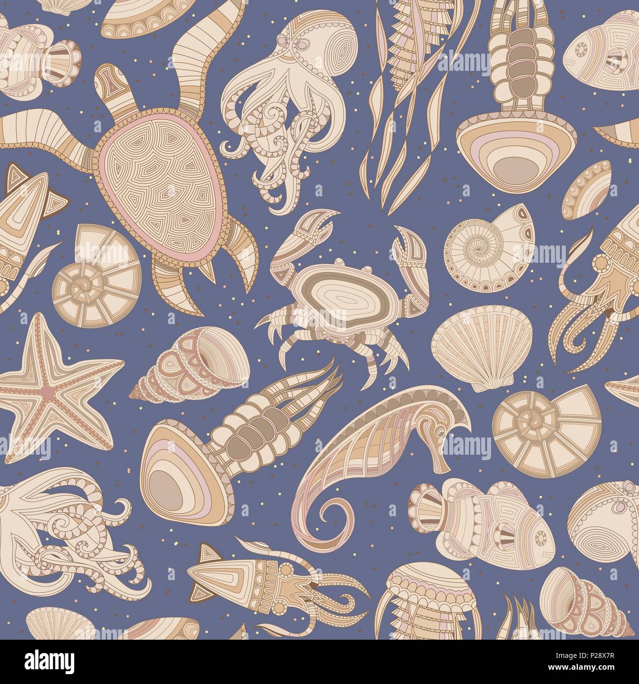 Modello senza cuciture con marino abitanti Illustrazione Vettoriale