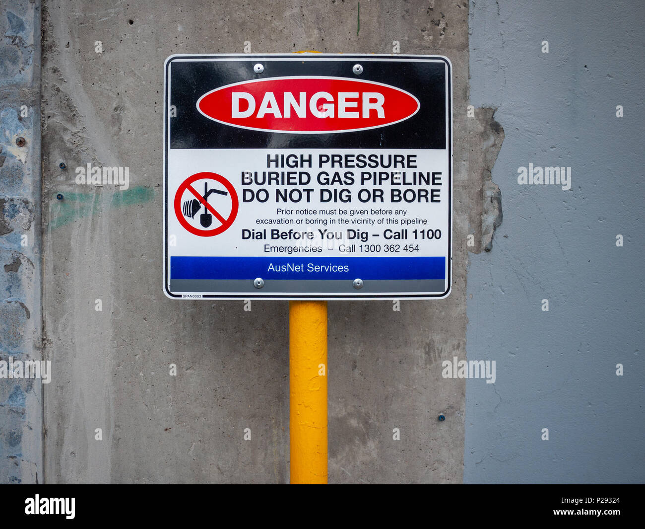 Segnale di avvertimento di pressione elevata gasdotti interrati Foto Stock