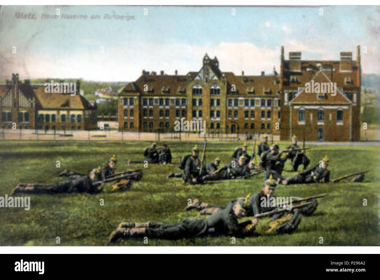 . Deutsch: Glatz, Neue Kaserne (Moltke-Kaserne) des Füsilier-Regiments Nr. 38 am Puhberge . 1907. Sconosciuto 140 Glatz, Neue Kaserne am Puhberge, Postkarte 1907 Foto Stock
