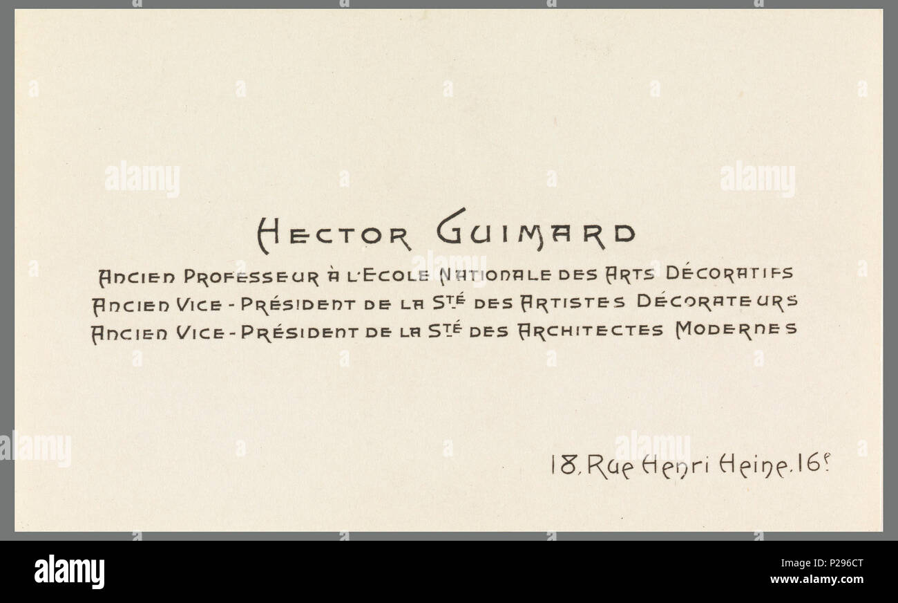 Inglese Guimard La Lastra Di Stampa La Lastra Di Stampa Per Biglietti Da Visita Di Hector