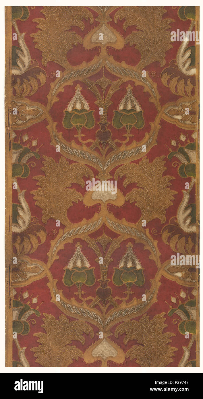 . Inglese: finta pelle, 1920 . Inglese: Vining design floreale con grandi fiori e boccioli di fiori recisi. Stampato in beige e verde e bianco su rosso profondo di massa. . 1920 155 finta pelle, 1920 (CH) 18639355 Foto Stock