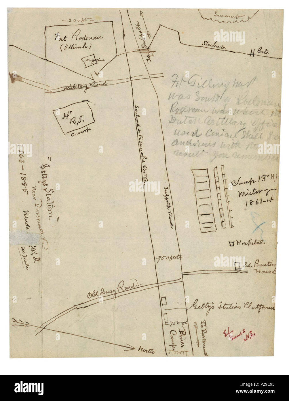 (Mappa della zona intorno a) 2Stazione Gettys2 vicino a Portsmouth, Va. 1863-1885 lva LOC0000061. Foto Stock
