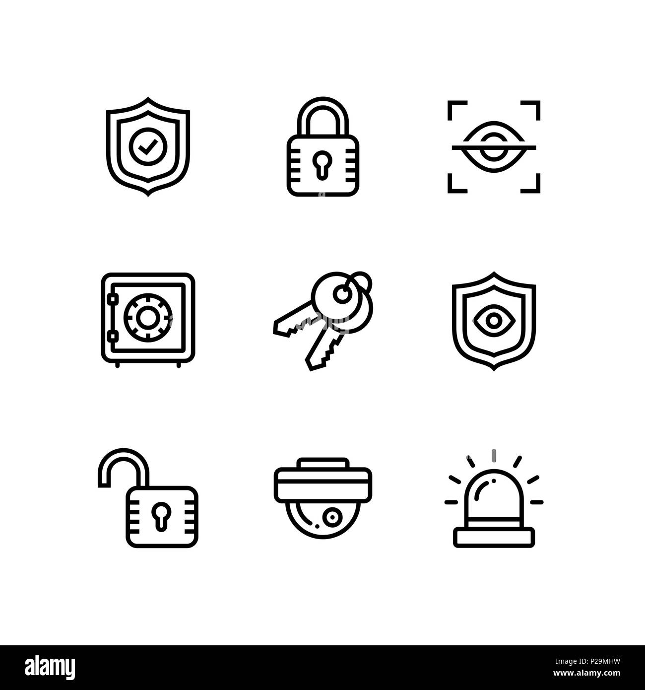 Sicurezza e protezione semplici icone vettoriali per il web e i dispositivi mobili pack 1 Illustrazione Vettoriale