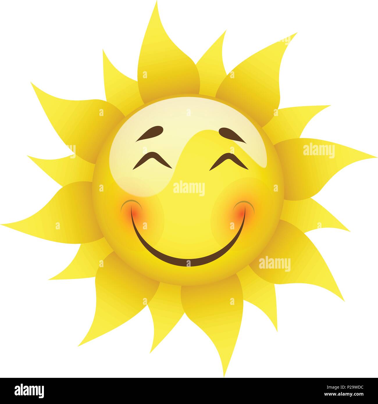 Sorridente sole giallo su sfondo bianco isolato Illustrazione Vettoriale