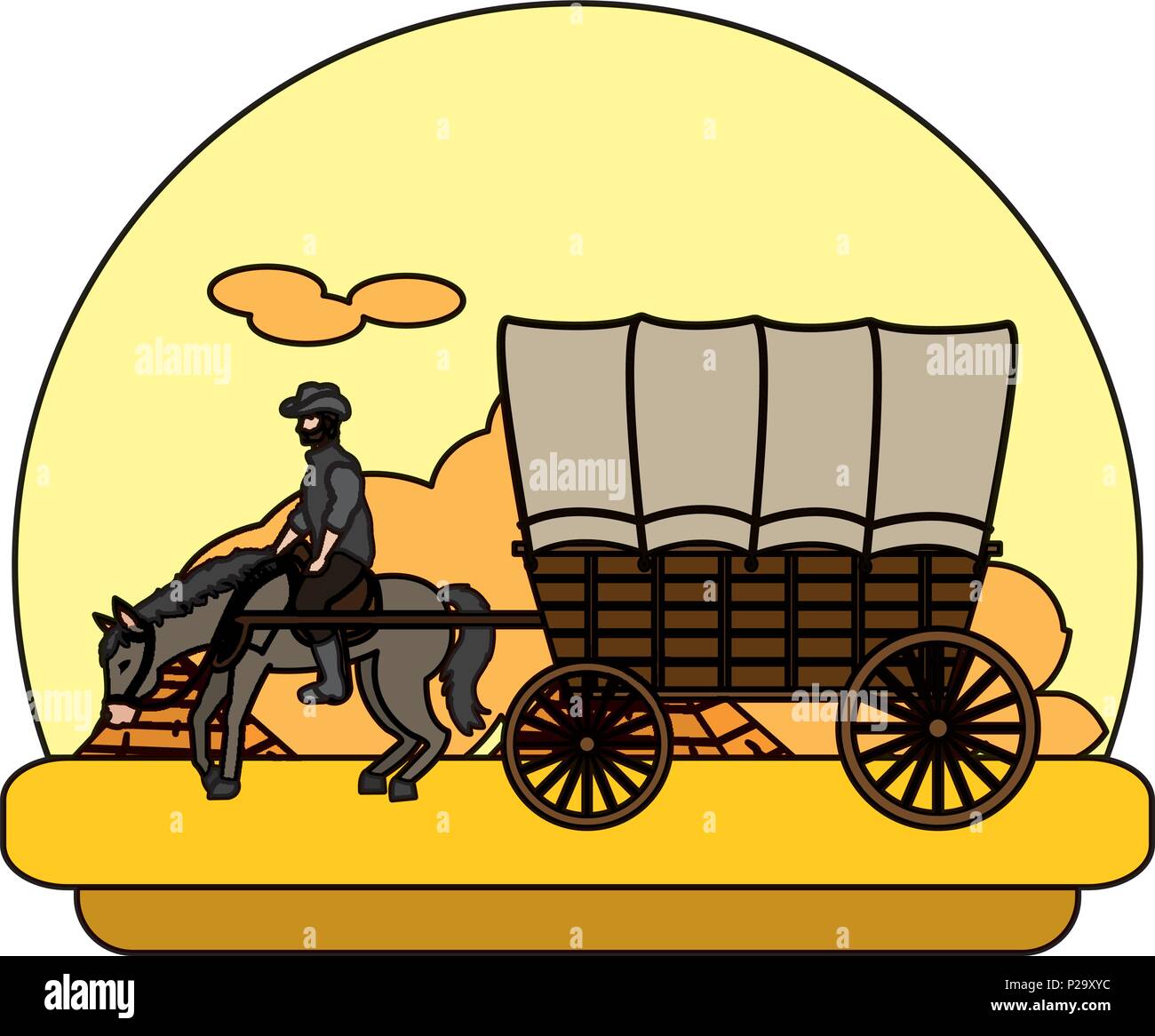 Uomo di colore giri a cavallo con il trasporto nel deserto Illustrazione Vettoriale