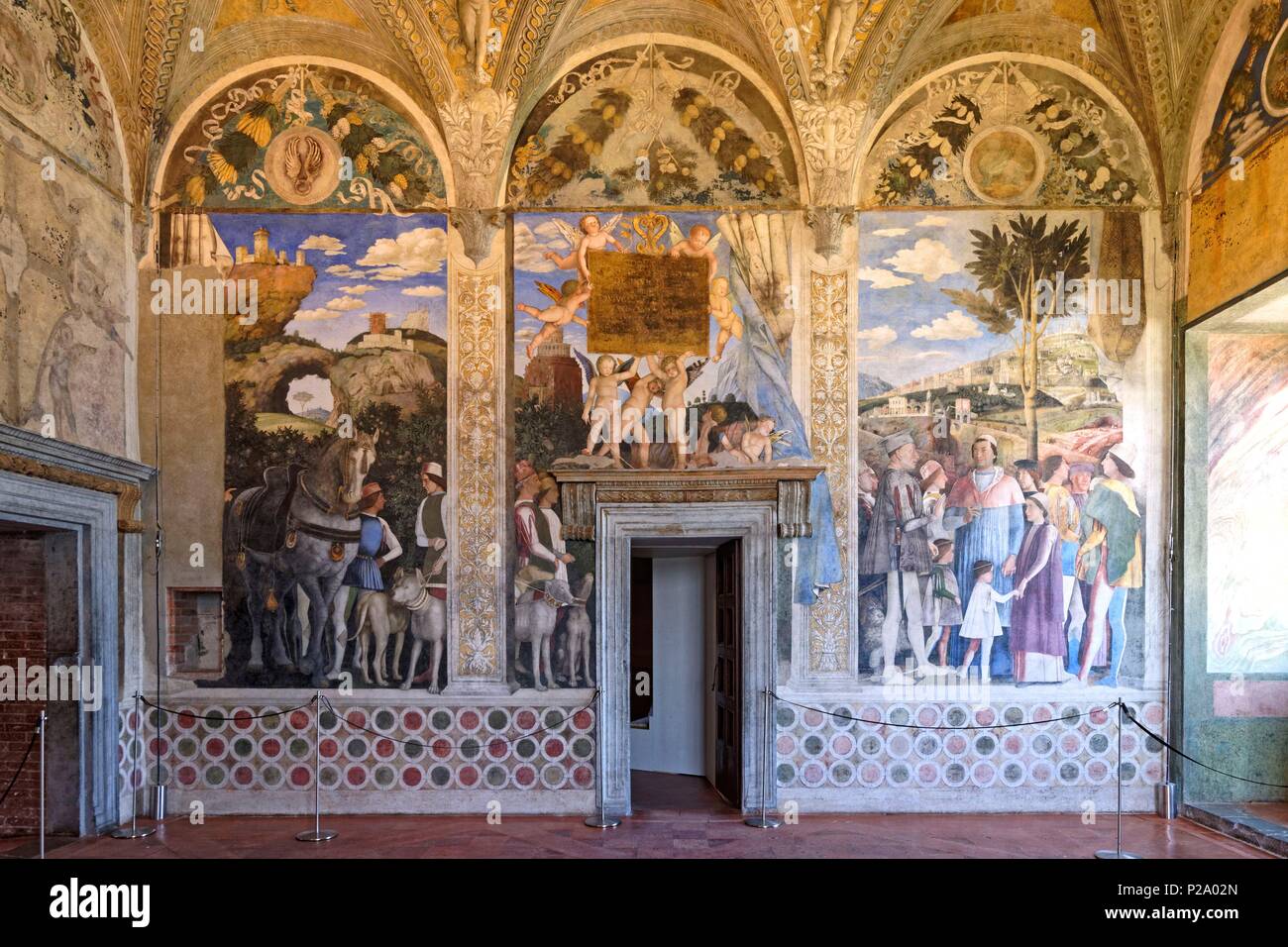 L'Italia, Lombardia, Mantova (Mantova), classificato come patrimonio mondiale dall'UNESCO, il Palazzo Ducale, la famosa residenza dei Gonzaga, castello di San Giorgio (Castello di San Giorgio), Sposi" Camera (Camera degli Sposi), opera di Andrea Mantegna tra 1465 et1474 Foto Stock