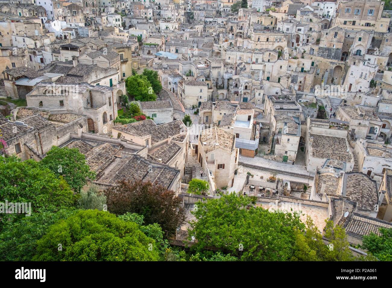 In Italia, Basilicata, Matera, Capitale Europea della Cultura nel 2019, il suo habitat troglodita o Sassi di Matera e le sue chiese rupestri sono elencati come patrimonio mondiale dall' UNESCO, Sasso Barisano Foto Stock