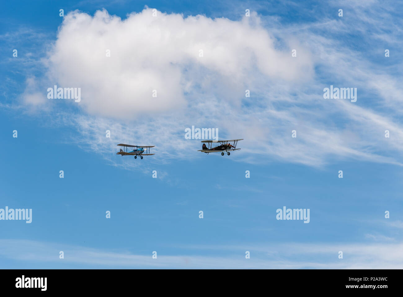 Madrid, Spagna - 3 Giugno 2018: per i voli in formazione di Polikarpov Po 2 e de Havilland DH-60 durante air show della storica collezione aerei a Cuatro Vi Foto Stock