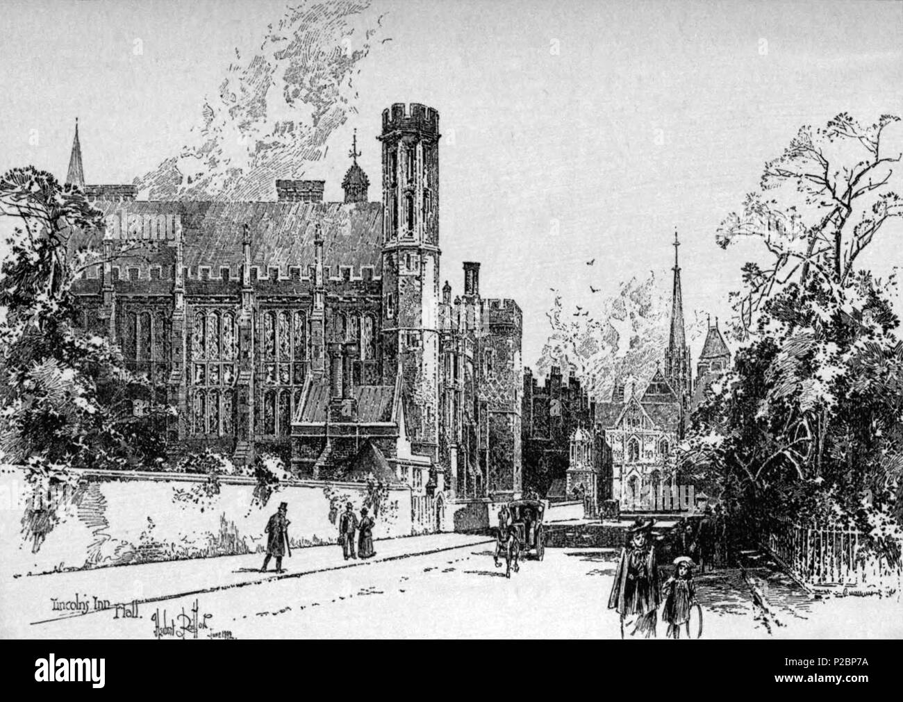 . Inglese: Herbert Railton dell'illustrazione di Lincon's Inn biblioteca e sala . Giugno 1892. Herbert Railton (1857-1910)[1] 146 Herbert Railton - Lincoln's Inn biblioteca e sala Foto Stock